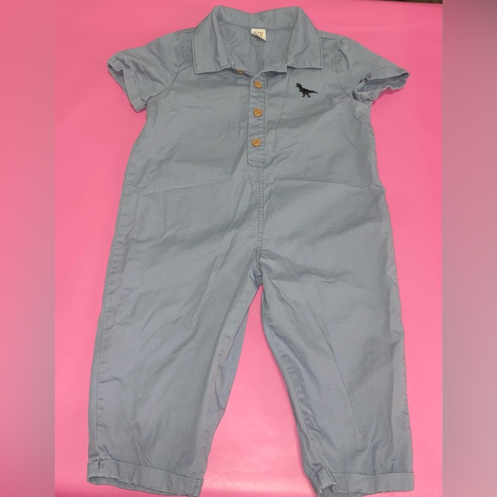 Charming Blue Romper with Dinosaur Accent